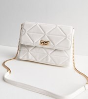 New Look White Leather-Look Quilted Chain Strap Cross Body Bag